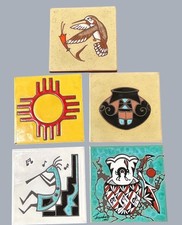 Vtg Cleo Teissedre tile trivet 4x4 Lot 5 native American picture