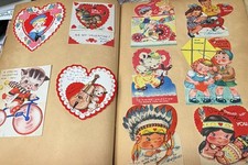 Vintage 1940S Through 1960S Vintage Christmas Valentines Cards In A scrapbook picture