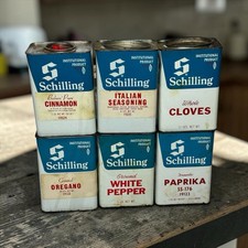 Vintage Rare Schilling Institutional Product Spice Tins 6 Lot 1970's USA *Box#1 picture