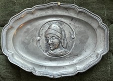 Antique 18th Century Engraved Handmade Portrait Pewter Plaque NICE PIECE picture