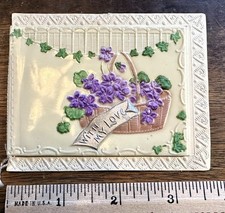 Antique Victorian Celluloid Christmas Card Embossed Violets Tassel England picture