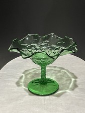 Old Northwood Wild Flower Glass Green Footed Compote Candy Dish Gift picture