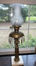 Antique 1843 CORNELIUS & CO. BRASS ASTRAL LAMP MARBLE BASE & Etched Glass shade picture