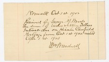 1902 Norwalk CT Handwritten George M Woods Mortgage Receipt Signed Wm Wardell picture