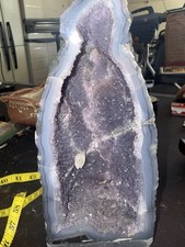 vintage CATHEDRAL church AMETHYST W/ CRYSTAL points AGATE GEODE 2 holes LOOK picture