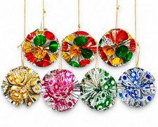 Vintage Foil Christmas Ornaments Lot 7 Mid Century Retro Tinsel Flower Pom Pom picture
