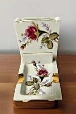 Moss Rose Gold Trim Hand Painted Footed Bed Cigarette Matches Holder Rare picture