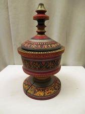 Vintage Thai Style Lacquerware Wood Box Hand Painted Lidded Pedestal 10