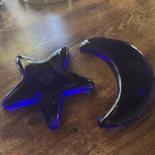 Cobalt Blue Art Glass Moon Star Decor Paperweight Set Italy picture
