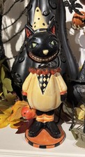 Halloween Black Cat Party Hat Ceramic Bobble Head VTG Style PAIRS W/BETHANY LOWE picture
