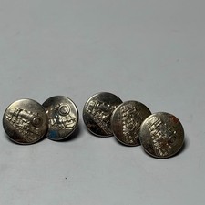 5- Antique Railroad Button Metal Picture Work Locomotive Train Silver Overalls picture