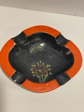 Vintage 1940’s Hand Painted Japanese Enameled Ceramic Ashtray Floral Butterfly picture