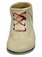 Vintage Art Pottery Baby Shoe Planter Cream Blue Pink Boy or Girl 1940-1960 2.75 picture