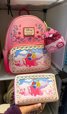 Loungefly Disney Sleeping Beauty Pink Mini Backpack w/ Matching Zip Wallet/charm picture