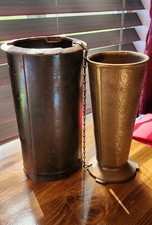 Vtg Brass Two Piece Chained Cemetery Flower Vase For Graveside/Tombstone picture
