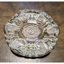 Vintage Heavy Glass Crystal Rose Pattern Ashtray Bowl Trinket Dish picture