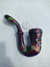 MAC Signed 2010 Sherlock Hand Pipe Wigwag Purple Green Blue American Heady Glass picture