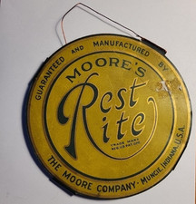 RARE Moore's Rest Rite Metal Bed Tag Vintage MUNCIE INDIANA 1920's ?? picture