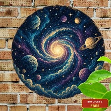 Cosmic Swirl Round Space Theme Celestial Galaxy Art 8x8 Inch Metal Tin Sign picture