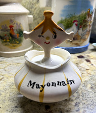 Holt-Howard Pixieware Mayonnaise Jar 1958 Ceramic Striped Lid 6in 4.5in picture