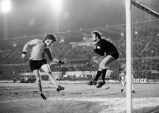 Juventus goalkeeper Massimo Piloni claims the ball from John - 1972 Old Photo picture