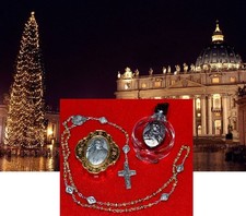 Rare Christmas Day POPE LEO Blessed ROSARY & Brass BOX Holy Vatican WATER, COA picture