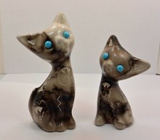 Native American Pottery Horse Hair Cat Set of 2 Cats Navajo Indian Sculpture picture
