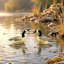 Hagen-Renaker Retired Miniature Figurine Stoneware Specialty Geese Pair picture
