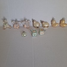 10 Vtg Sugared Small Animal Christmas Ornaments Pastels Lamb Elephant Duck  picture