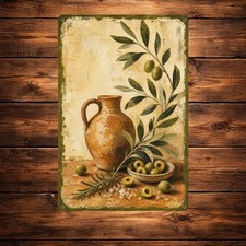 Painterly Mediterranean Olive Branch Still Life Art Metal Tin Sign picture