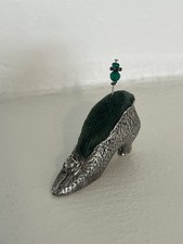 Vintage Solid Sterling Silver Mini Pin Cushion Lady's Shoe Blue Novelty Gift picture