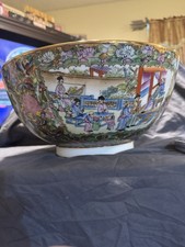 Vintage Chinese Export Rose Medallion Porcelain Punch Bowl Lg 14.5” Hand Painted picture