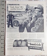 1941 B.F Goodrich Vintage Print Ad Tire Army Sergeant Military Navy Car Flat B&W picture