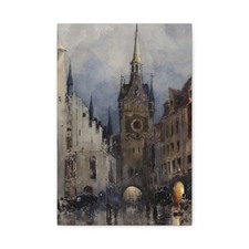 Ross Turner, born Westport, NY - Street Scene in Munich - 1880 - Canvas Wall Art picture