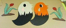 Old 1960's Grade School Classroom Handmade Paper 2 Spring Birds Tulips FREE S/H picture