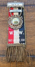 ANTIQUE WOODMEN OF THE WORLD UTAH RIBBON PIN MEDAL EARLY CELLULOID BEAUTIFUL #4 picture