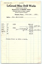 1931 LeGrand Mine Drill Works Statement, Kingston, PA picture
