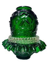 Fenton for L.G. WRIGHT 4 Piece Emerald Green Glossy Embossed Roses Fairy Lamp  picture