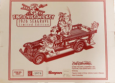 DISNEY 1926 FIRE CHEF MICKEY SEAGRAVE DIECAST METAL FIRE TRUCK NIB, COA LIMITED picture