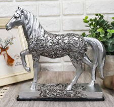 Ebros Equestrian Filigree Graceful Sauntering Silver Horse Statue 7.75
