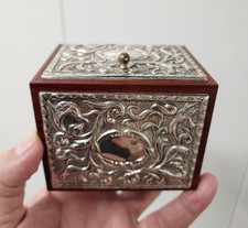 Vintage Italian Sterling Silver 925 Wood Jewelry Trinket Box picture