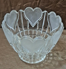 VTG FTDA 24% LEAD CRYSTAL 1986 VASE W/FROSTED SATIN HEARTS - MADE IN W. GERMANY picture