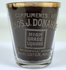 Antique Shot Glass Pre-Prohibition Thos J Donaher High Grade Liquors Acid Etched picture