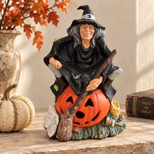 VTG Halloween 1970s Byron Molds Ceramic Witch Pumpkin Jack O Lantern Black Cat picture