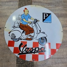 VESPA TINTIN PORCELAIN ENAMEL SIGN 29 X 29 INCHES picture
