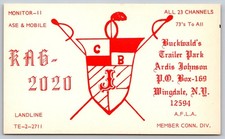 Vintage QSL Postcard KAG-2020 CB Radio Buckwald's Trailer Park Wingdale NY C41 picture