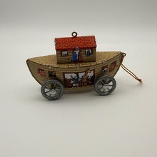 Vintage 1988 Hallmark Keepsake Noahs Ark Tin Christmas Ornament with Wheels picture