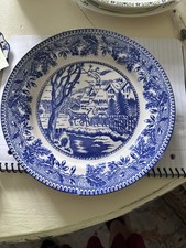 ANTIQUE BLUE/WHITE TRANSFERWARE PLATE JAPAN MADE VILLAGE SCENE picture