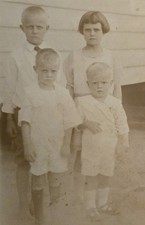 Antique 1920s Sepia RPPC Photo Postcard of 4 Young Children | All Identified picture