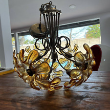 Vintage 1970s Mid-Century Amber Mazzega Murano Flower Chandelier Italy picture